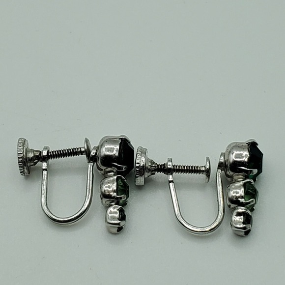 Vintage Jay Flex Sterling Earrings Green Rhinestones Screw Backs Fashion Jewelry - Picture 4 of 11